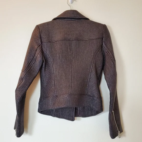 Veronica Beard Metallic Pinstripe Moto Jacket - Size 2 - Picture 5 of 16